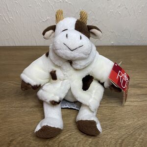 RUSS Berrie Mooella 8” Plush Stuffed Animal Cow Holstein Spotted Cream Brown EUC